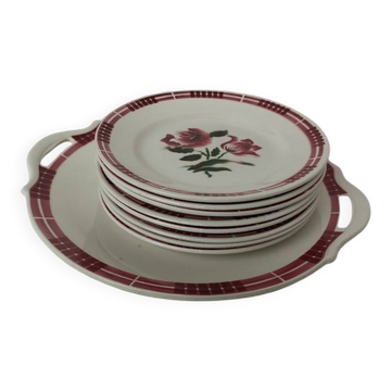Lot Vintage Sarreguemines & Digoin – Modèle “Dijon” | Plat à Tarte + 8 Assiettes