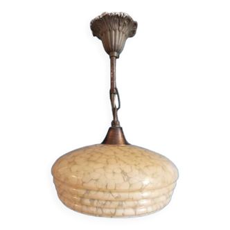Chandelier suspension ceiling lamp globe saucer clichy ocher metal