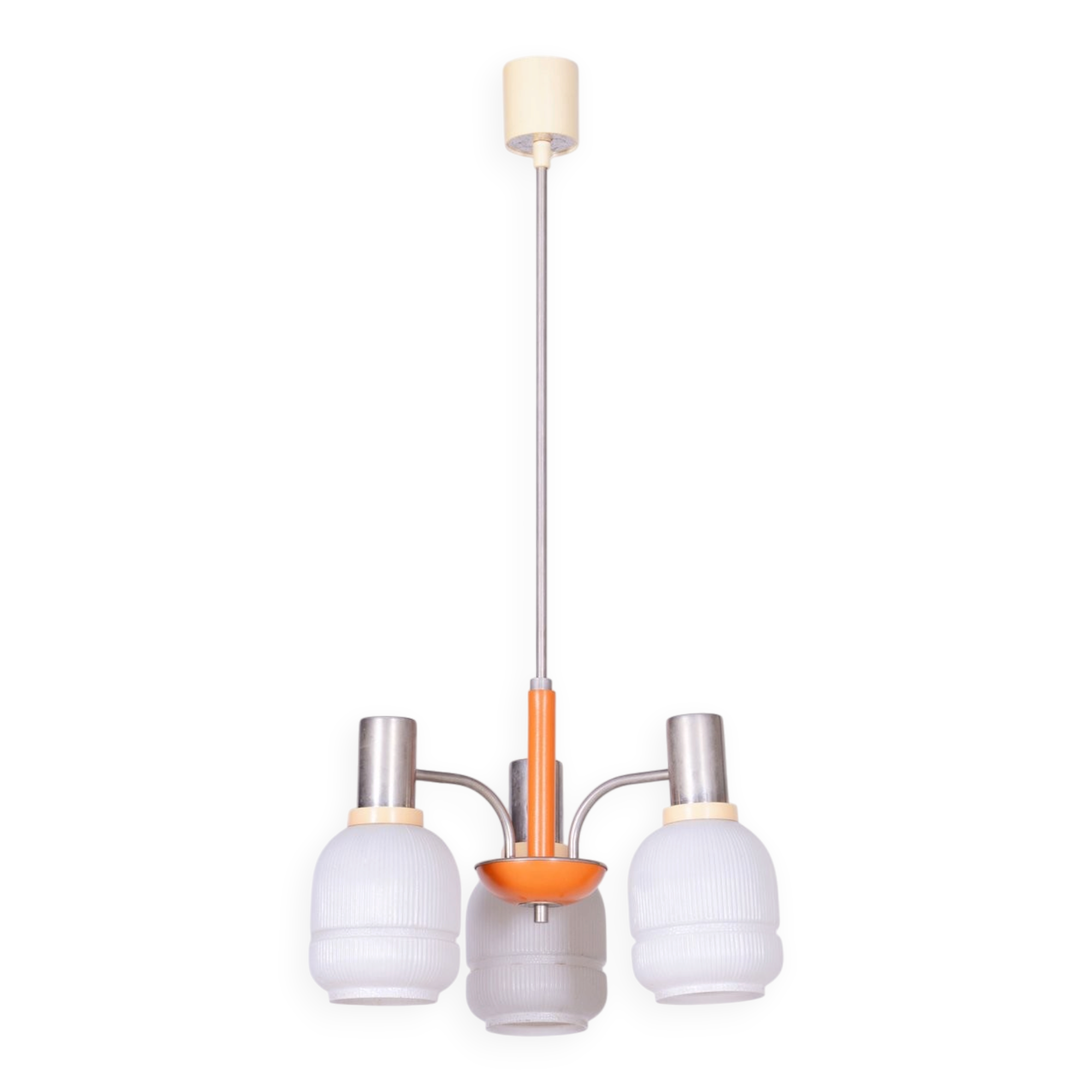 Mid-Century Chandelier in Chromed Steel and Glass from Drukov, Czech, 1970s