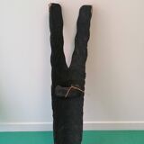 Ethnic wall mask carved wood and printed fabric – 101 cm