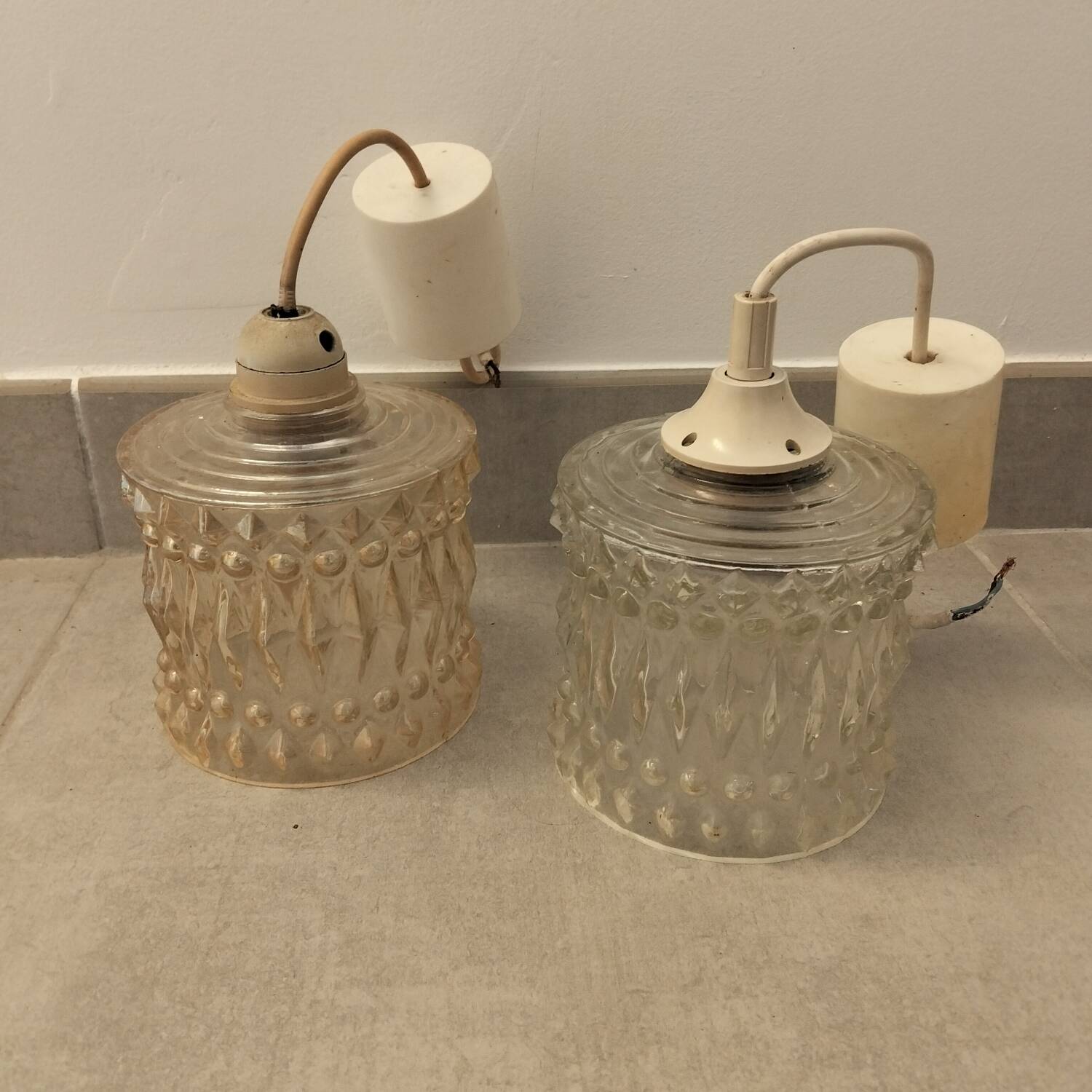 2 small chandeliers, vintage glass lights, 60s