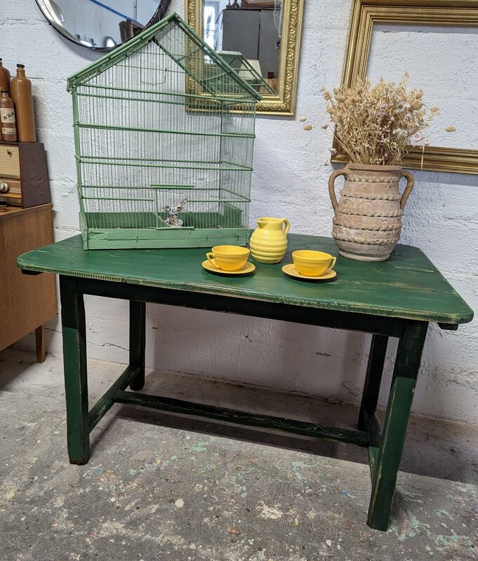 Old green farm table