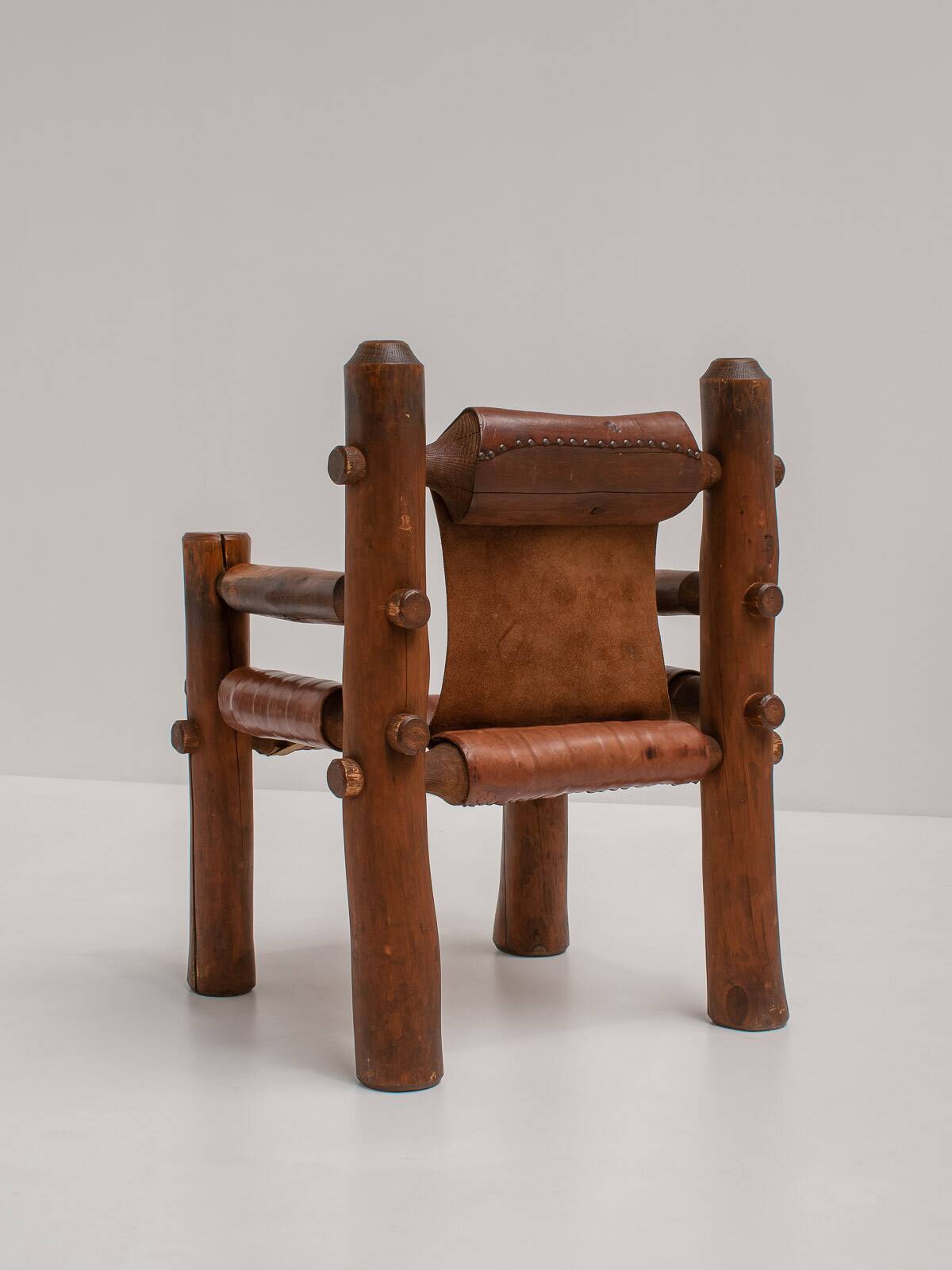 Brutalist Armchairs in Saddle Leather, Hungary, 1970s