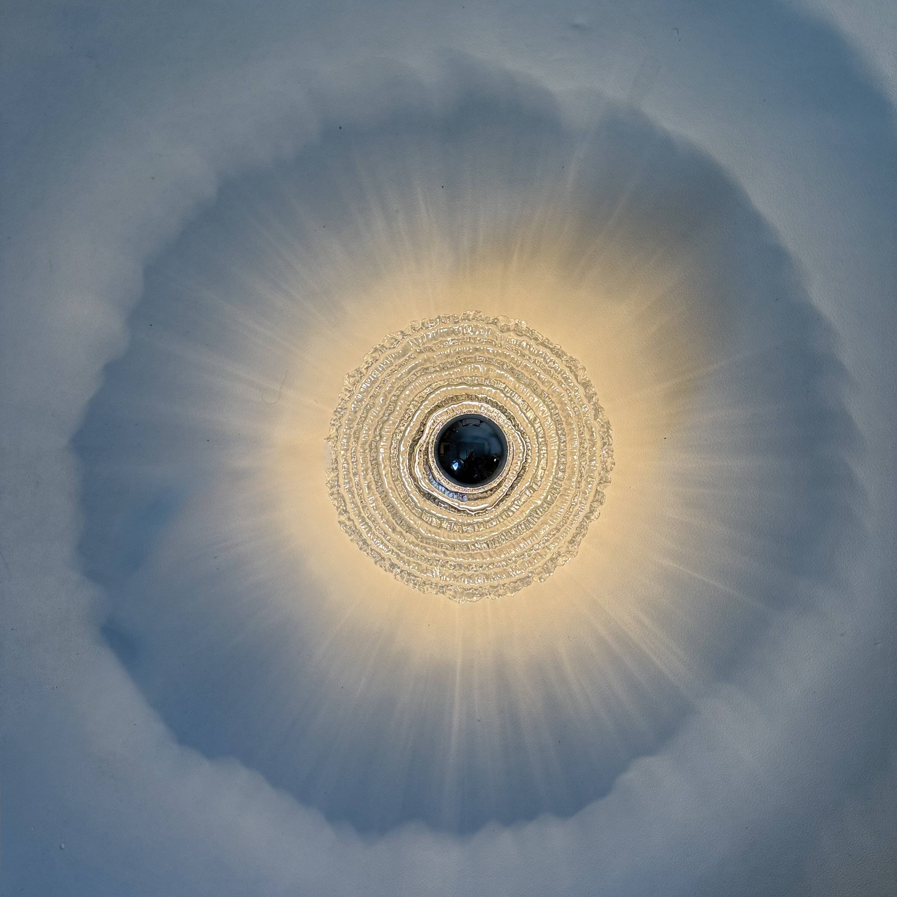 Thick Structured Ice Glass Wall Light Flush Mount by Peill & Putzler , 1970