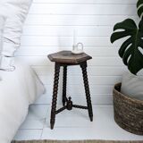 Vintage Table d'Appoint Tripode Polygone Sculpté à la main Tourné en bois massif Travail manuel Grün