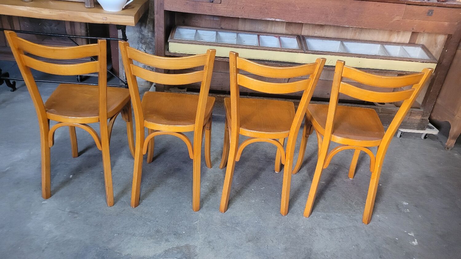 Series of 4 bistro chairs signed Baumann 1950 vintage