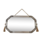 Miroir Art Déco hexagonal cadre en stuc argenté, années 30.