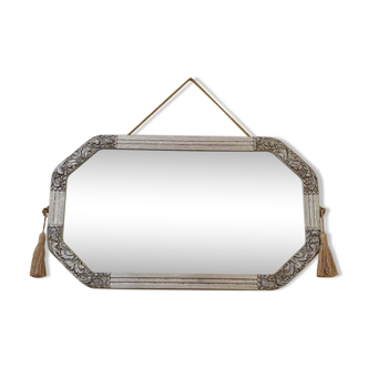 Hexagonal Art Deco mirror silver stucco frame, 30s.