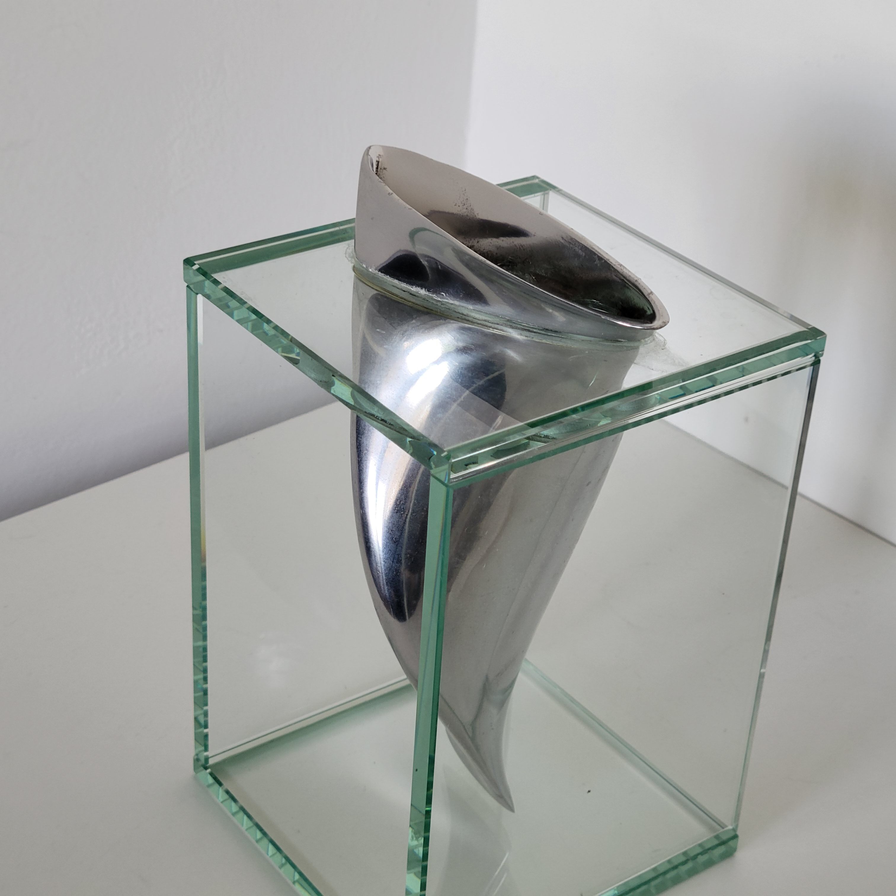 Modernist vase in aluminum and glass 1980