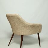 Modern fauteuil en bois orange polka dot bouclé tissus 1960 cocktail fauteuil de salon