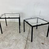 Vintage modernist acrylic glass and steel side tables, 1980s, set of 2