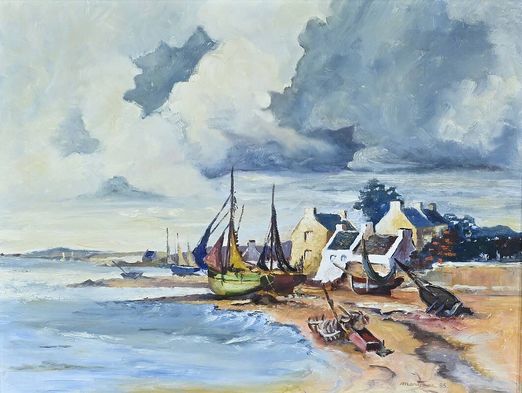 Marine painting “Littoral Breton” signed Marijane le Goaster – 1985