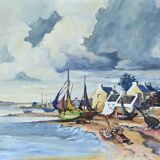 Marine painting “Littoral Breton” signed Marijane le Goaster – 1985