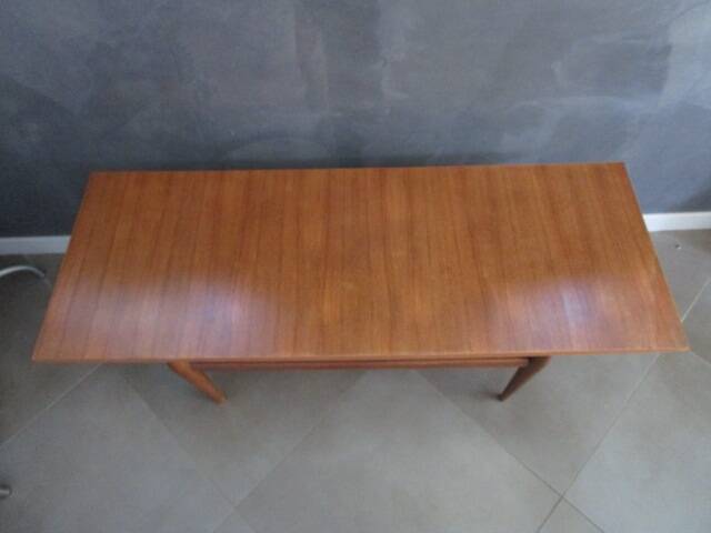 Table basse monte-et-baisse scandinave en acajou – Vintage
