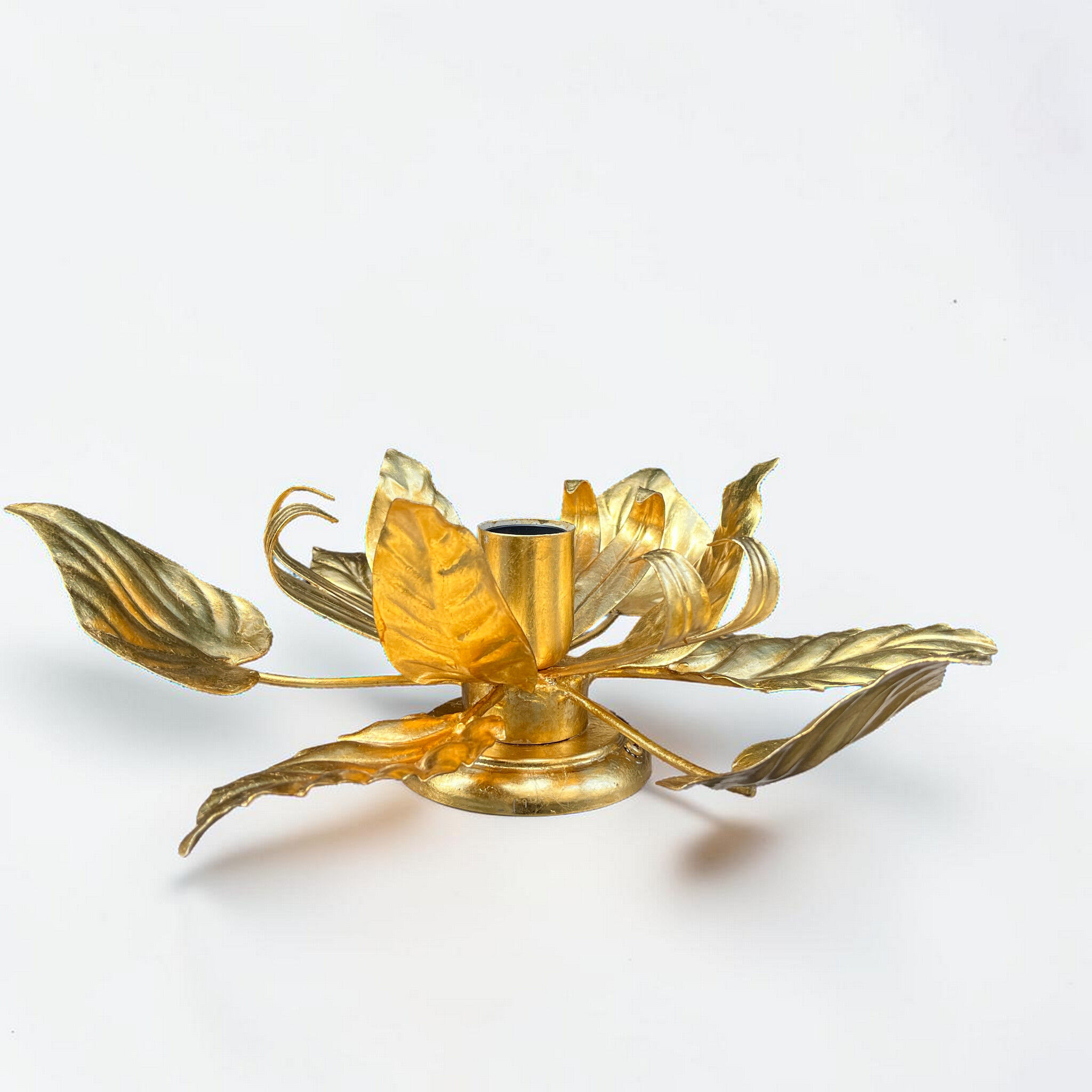 Vintage gold leaf metal flower ceiling light Florentine wall sconce