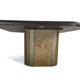 Table basse brutaliste Paul Kingma - pierre, ardoise et laiton