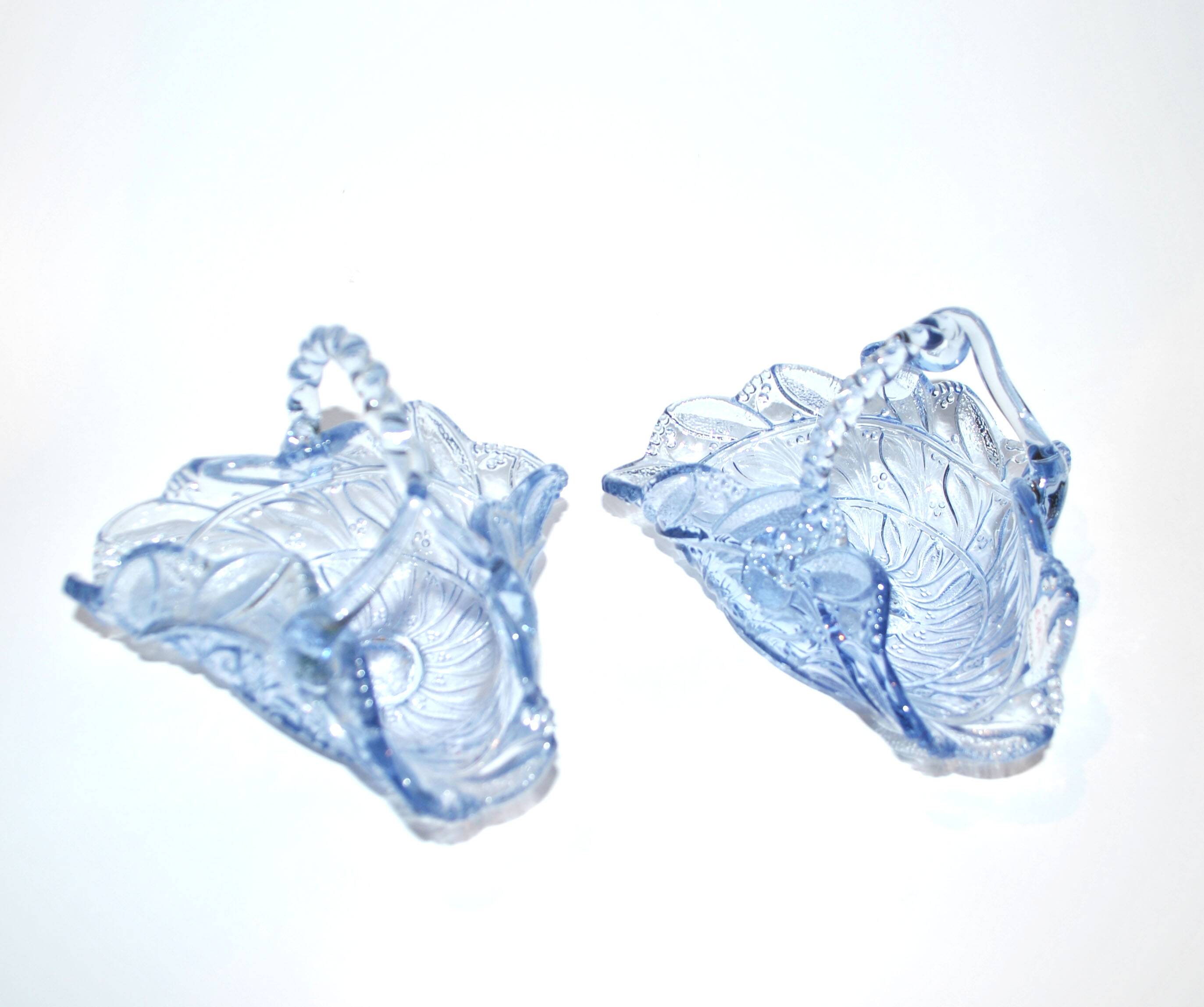 Set of 2 blue glass bowl basket emptiers from Fenne? Meisenthal?
