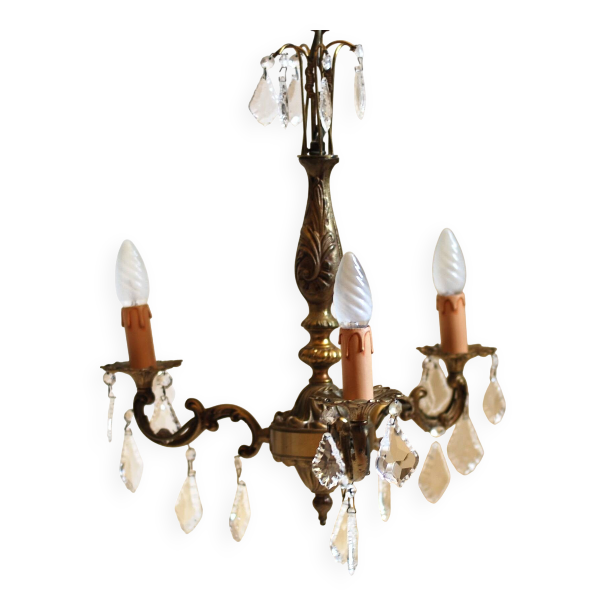French vintage 3 arm crystal chandelier