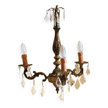 French vintage 3 arm crystal chandelier
