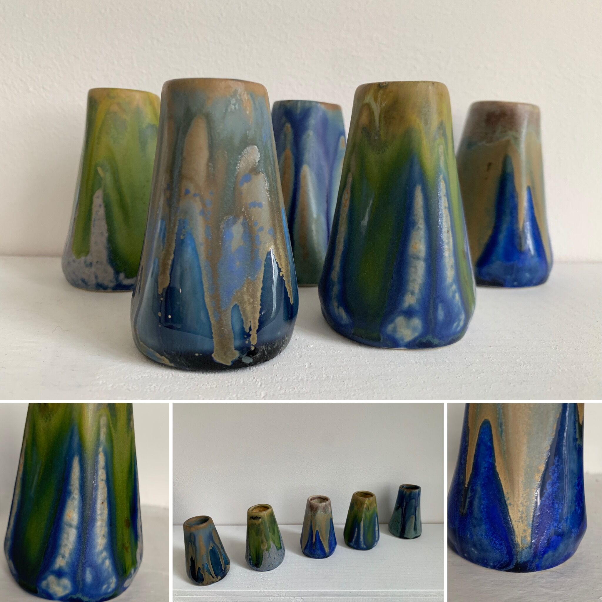 5 glazed ceramic vases 1930