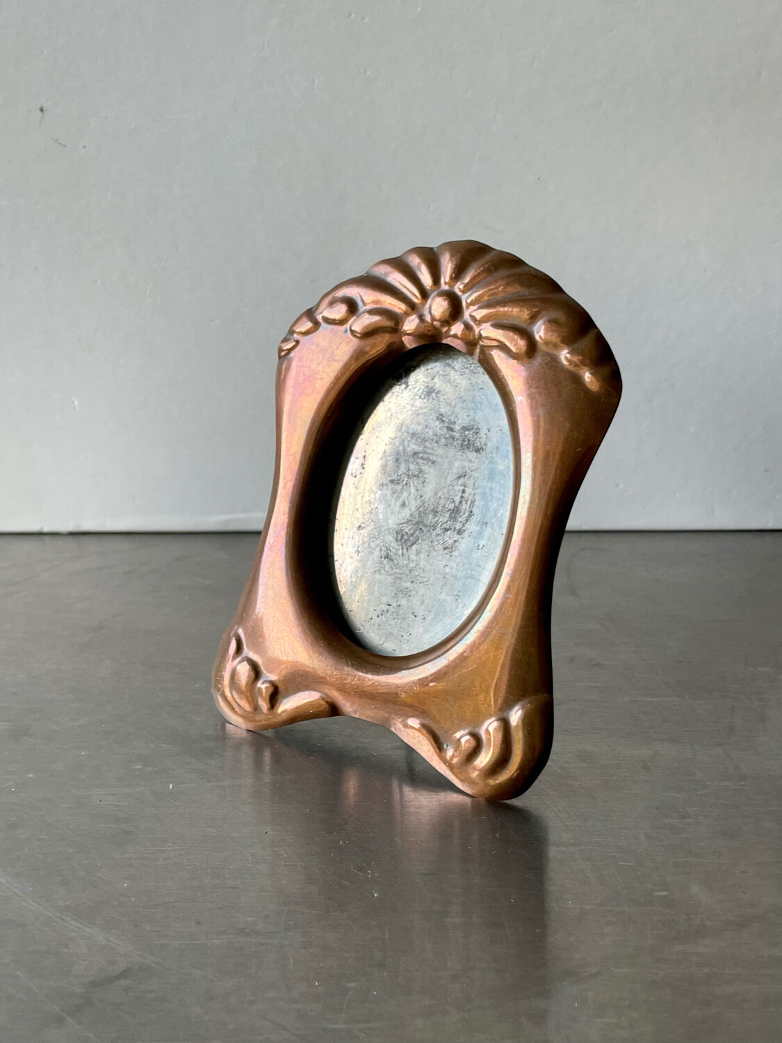Antique art nouveau copper metal photo frame  hammered copper  frame measurements 12 cm x 9 cm