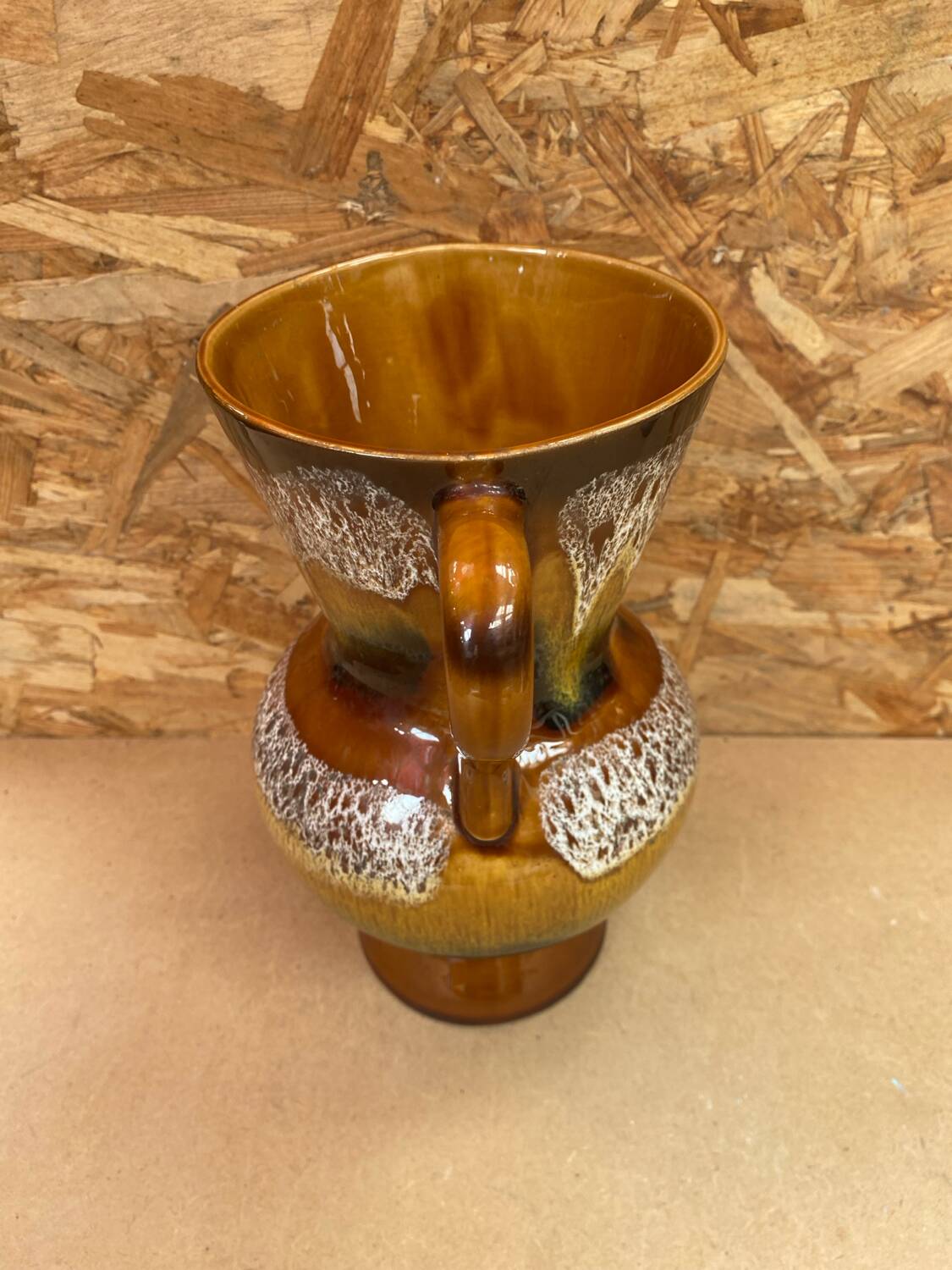 Ancien vase sarreguemines céramique marron moucheté vintage