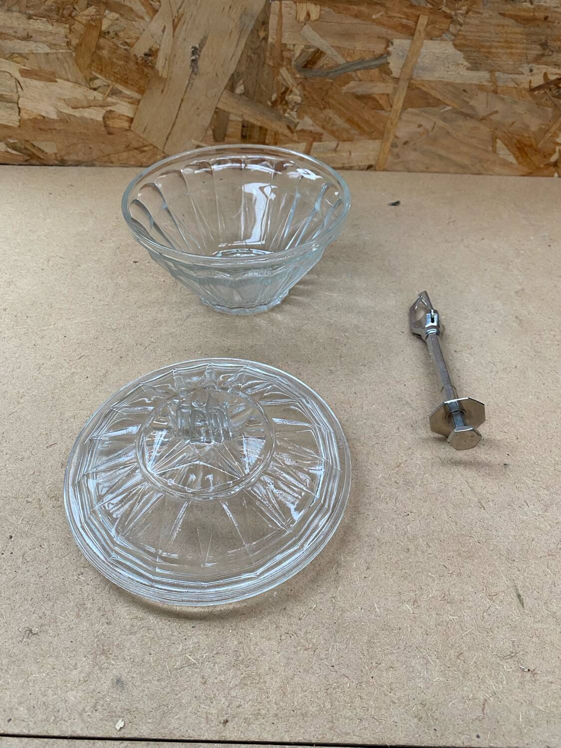 Old Molded Glass Candy Box + Sugar Tongs