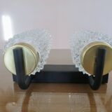 Arlus style double wall lamp in gold metal and black lacquered metal, diamond tip glass 1960