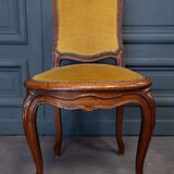 Suite of 6 Louis XV style chairs in walnut nineteenth yellow velvet
