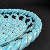 Vallauris green woven ceramic flat basket