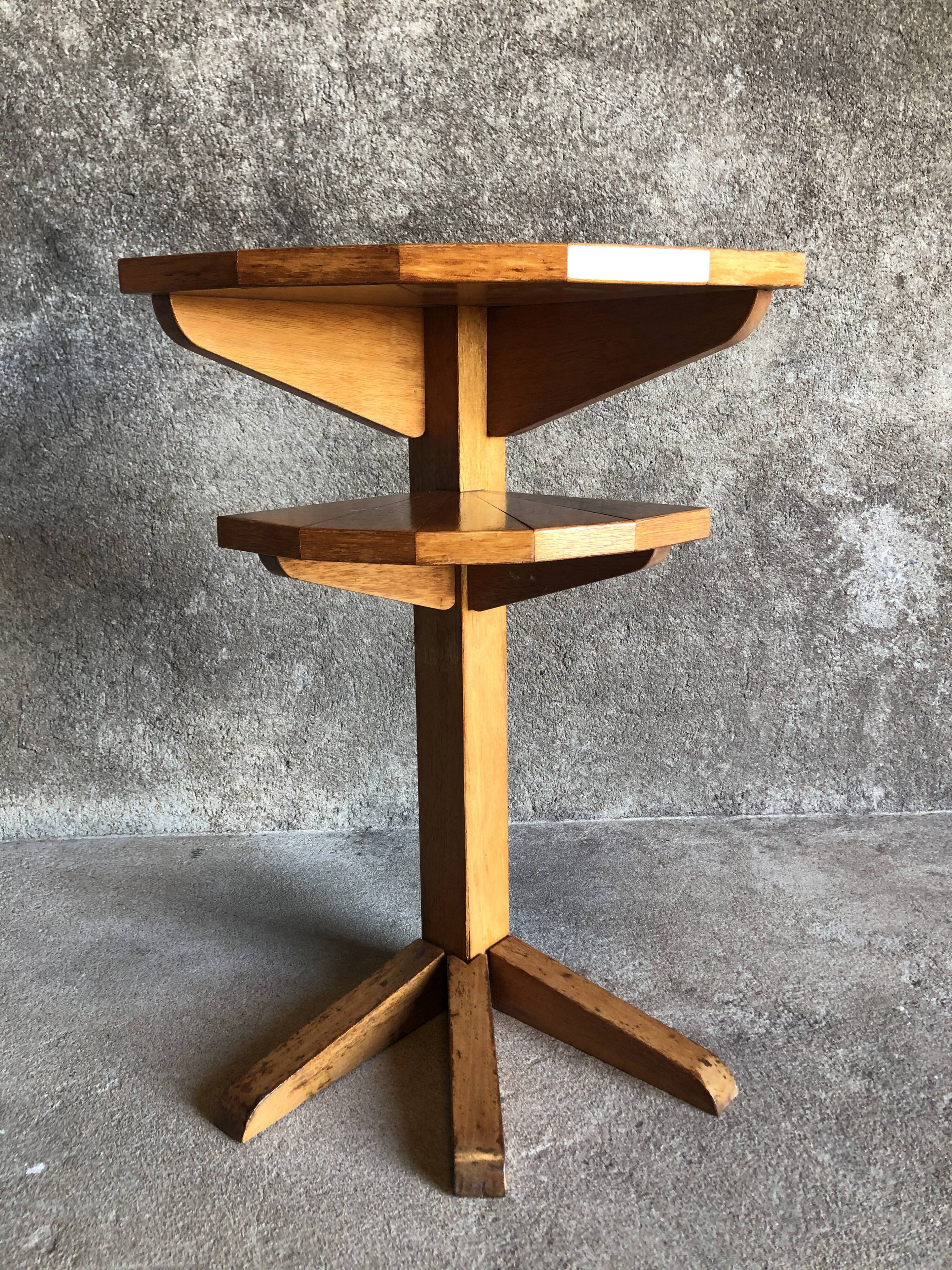 Vintage light wood corner pedestal table