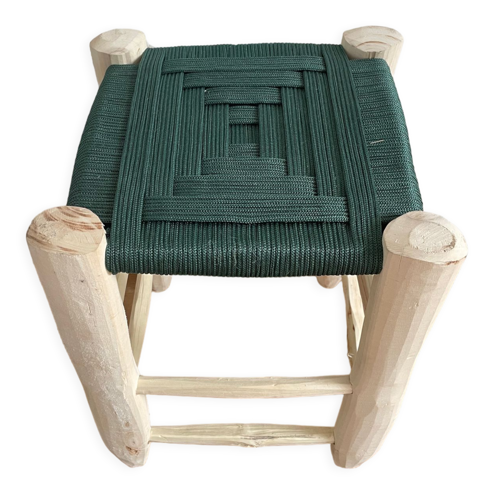 Tabouret marocain beldi en nylon vert émeraude et bois