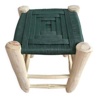 Moroccan stool beldi in emerald green nylon and wood
