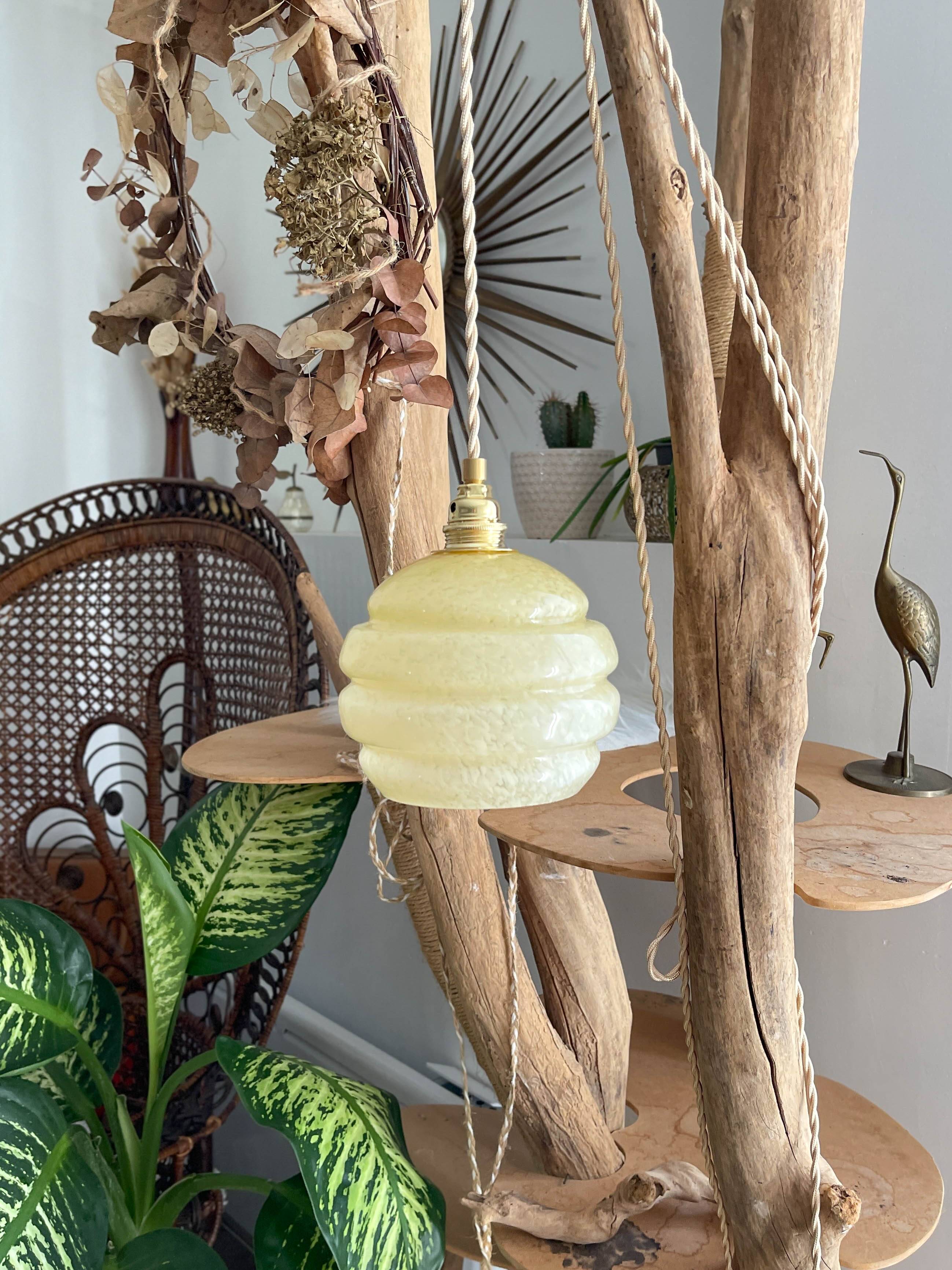 Vintage portable lamp globes customizable yellow clichy glass