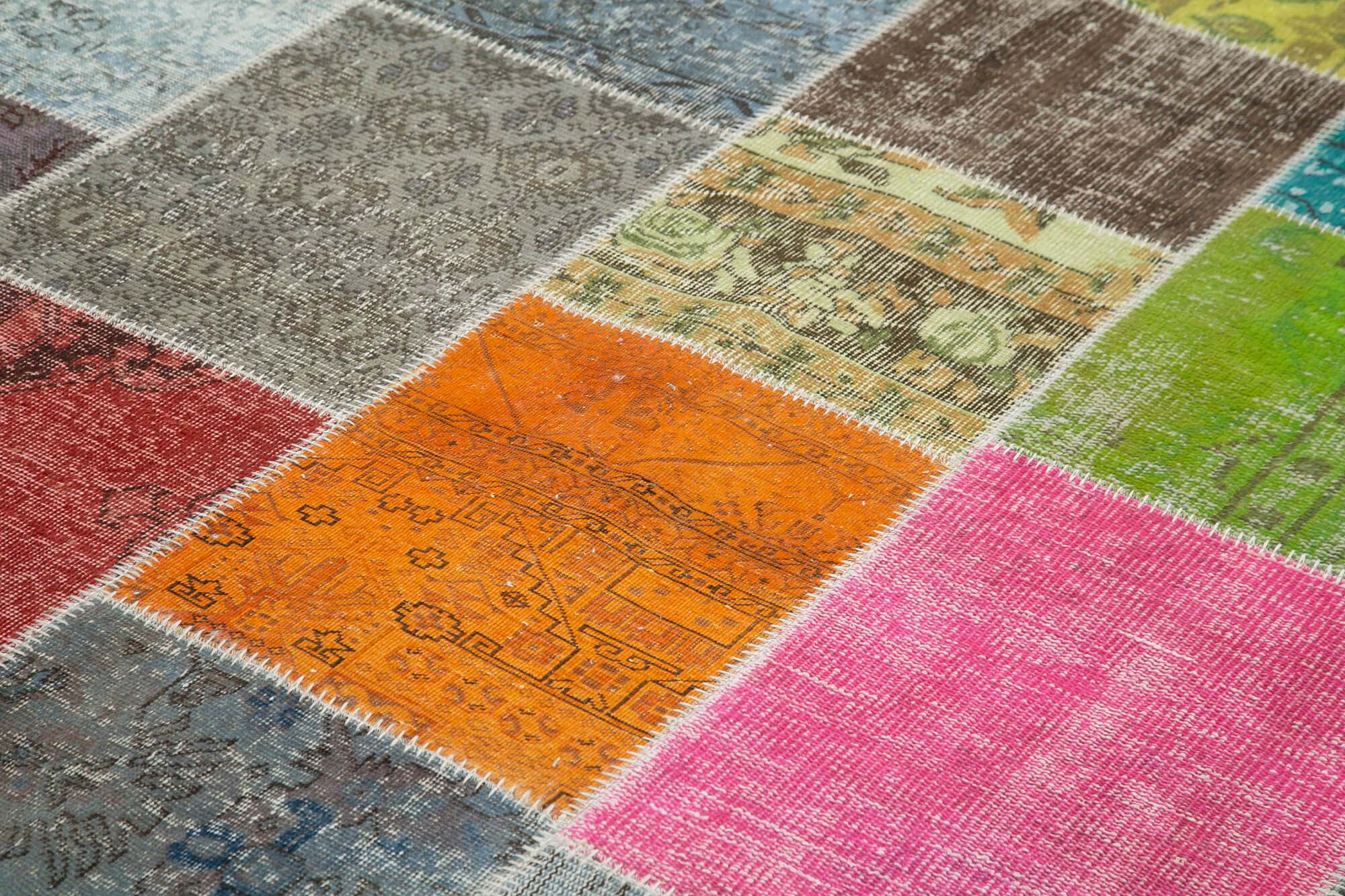 Handmade turkish overdyed 205 cm x 300 cm multicolor patchwork carpet