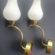 Pair of vintage wall sconces in gilded brass and opaline glass from the 1950s.