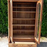 Antique Napoleon 3 bookcase, two doors, 1 drawer, solid walnut, raw wood