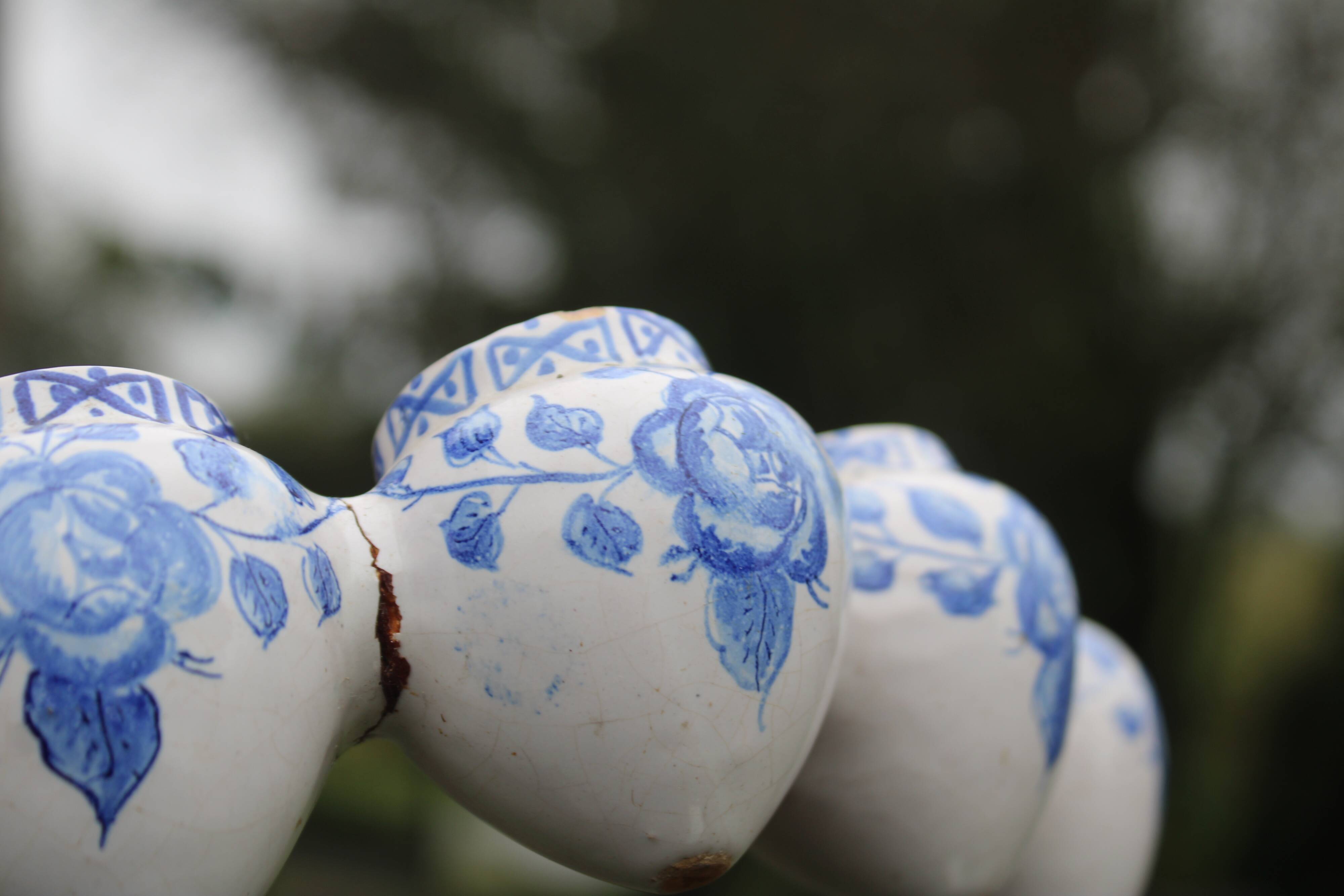 Pair of antique blue ceramic candlesticks • Apothecary size 5x2 (10 burners)