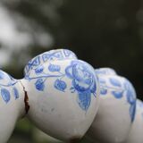Pair of antique blue ceramic candlesticks • Apothecary size 5x2 (10 burners)