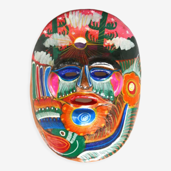 Masque Mexicain coloré en terre cuite, années 70