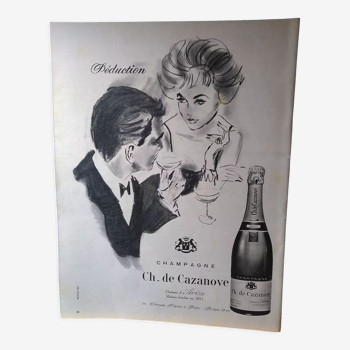 Publicité papier illustration champagne  charles de cazanove   issue d'une revue d'époque