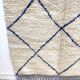 Moroccan Berber carpet Beni Ouarain ecru with majorelle blue diamonds 2.54x1.54m