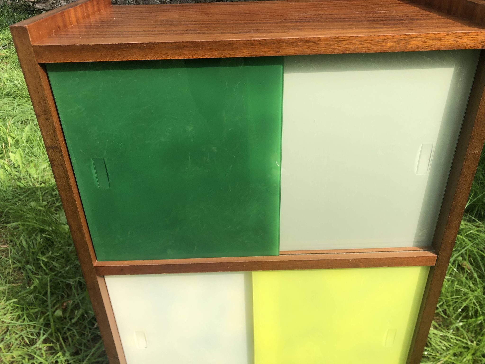 Vintage 60s storage display case with sliding windows