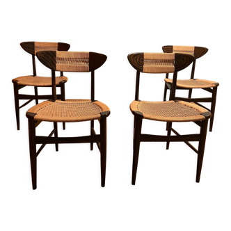 4 rosewood chairs and braided rope, 50
