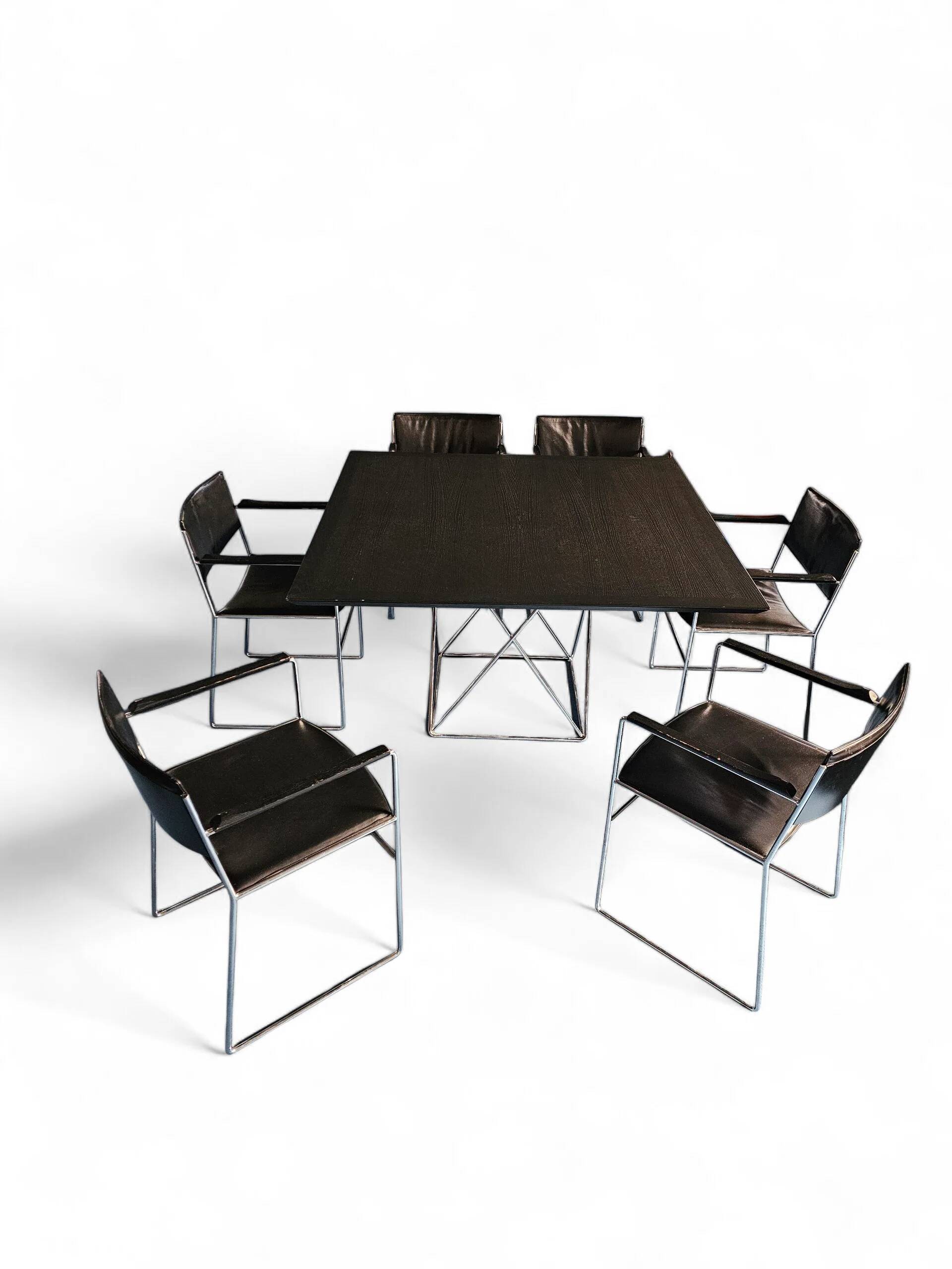 Arco dining set by Arnold Merckx with a rare Arco matching table 1980s black leather / black top