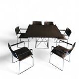 Arco dining set by Arnold Merckx with a rare Arco matching table 1980s black leather / black top
