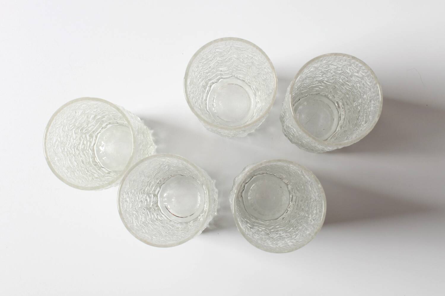 Set of 5 Vintage Bark Patterned Tumblers / Mid-Century Pressed Glass /Italy