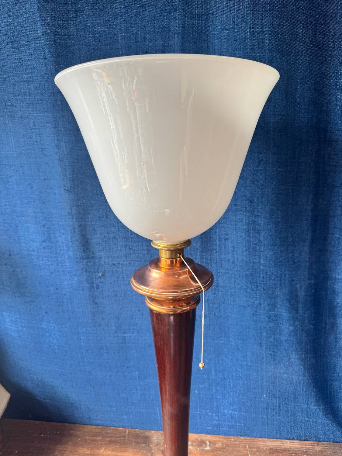 Mazda lamp – mahogany, copper and opaline – 1930s