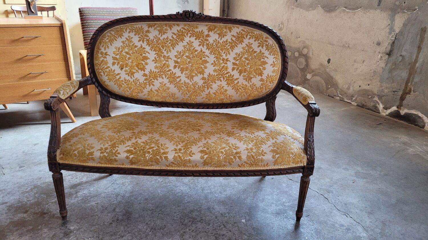 Louis XVI style sofa bench carved