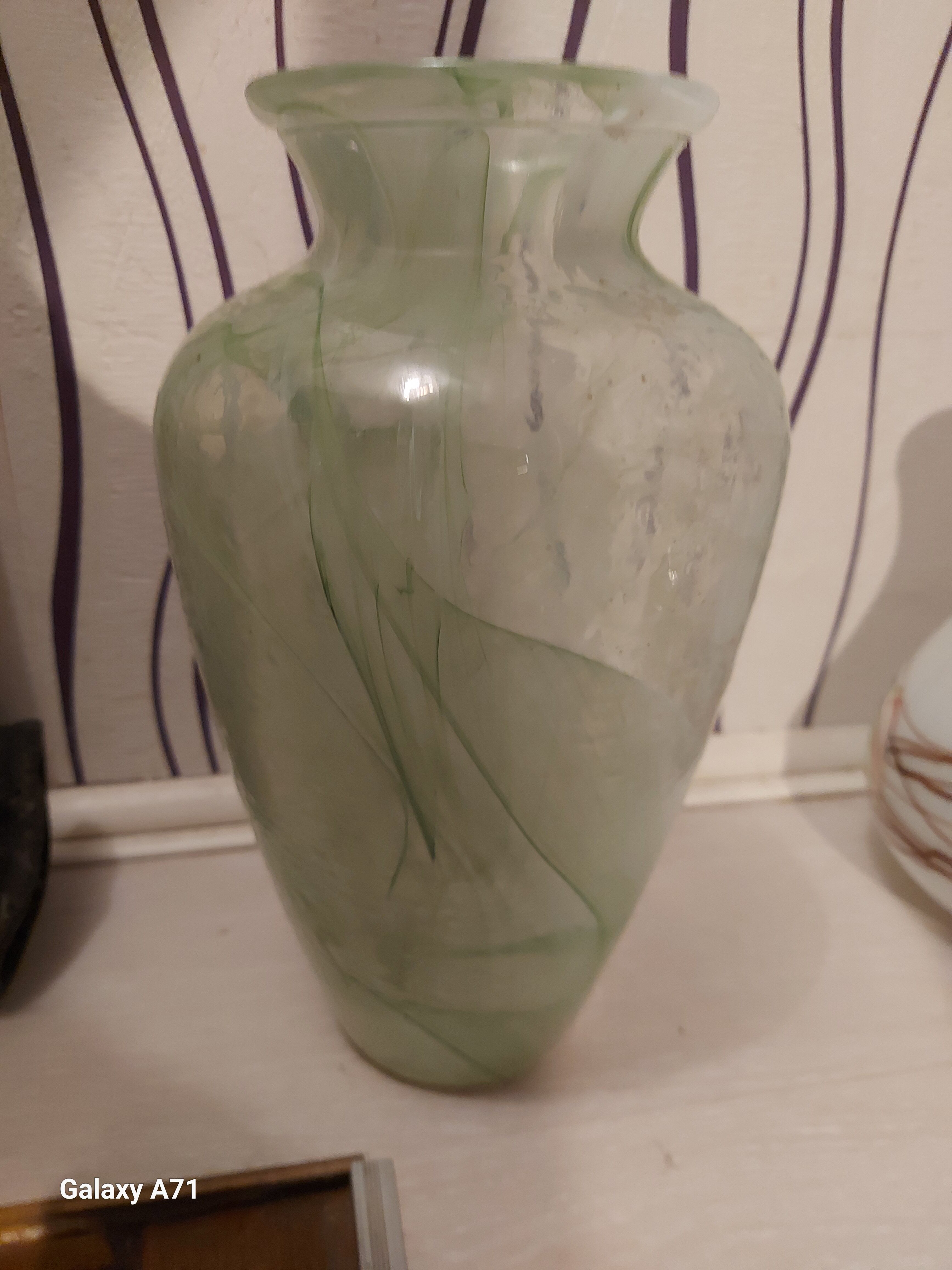 Frosted green and white glass vase